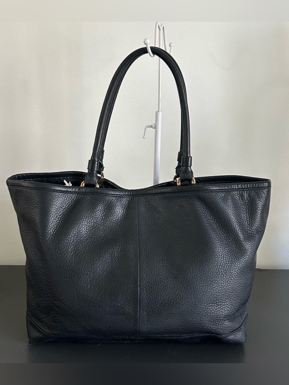 Tory Burch Black Pebbled Leather Tote Bag Large Shoulder Bag Gold Hardware - Picture 8 of 12